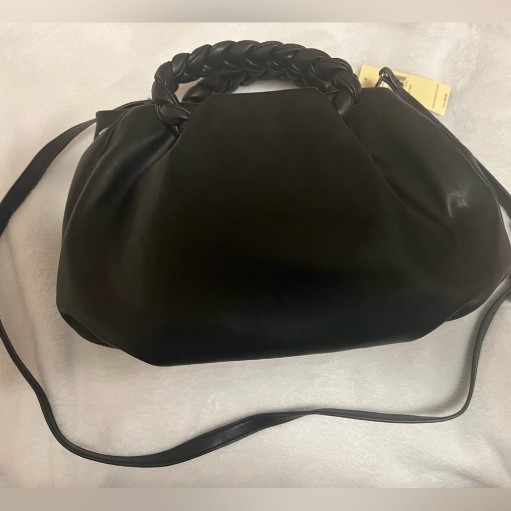 BLACK BRAIDED STRAP HANDBAG